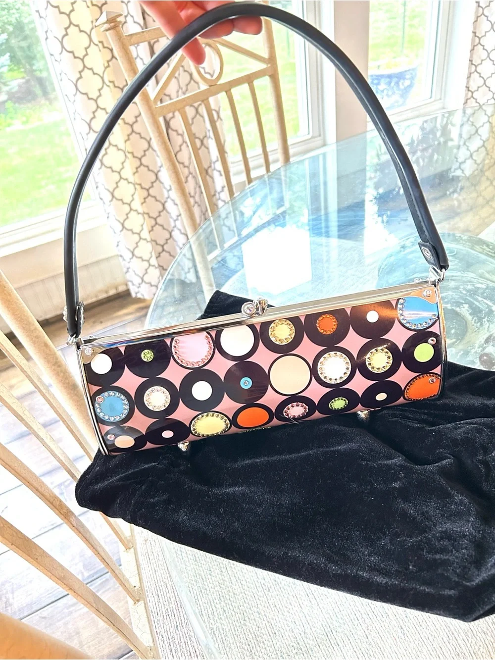 Little Earth License PlateWomen’s Black Handle Multicolor Polka Dot Shoulder Bag